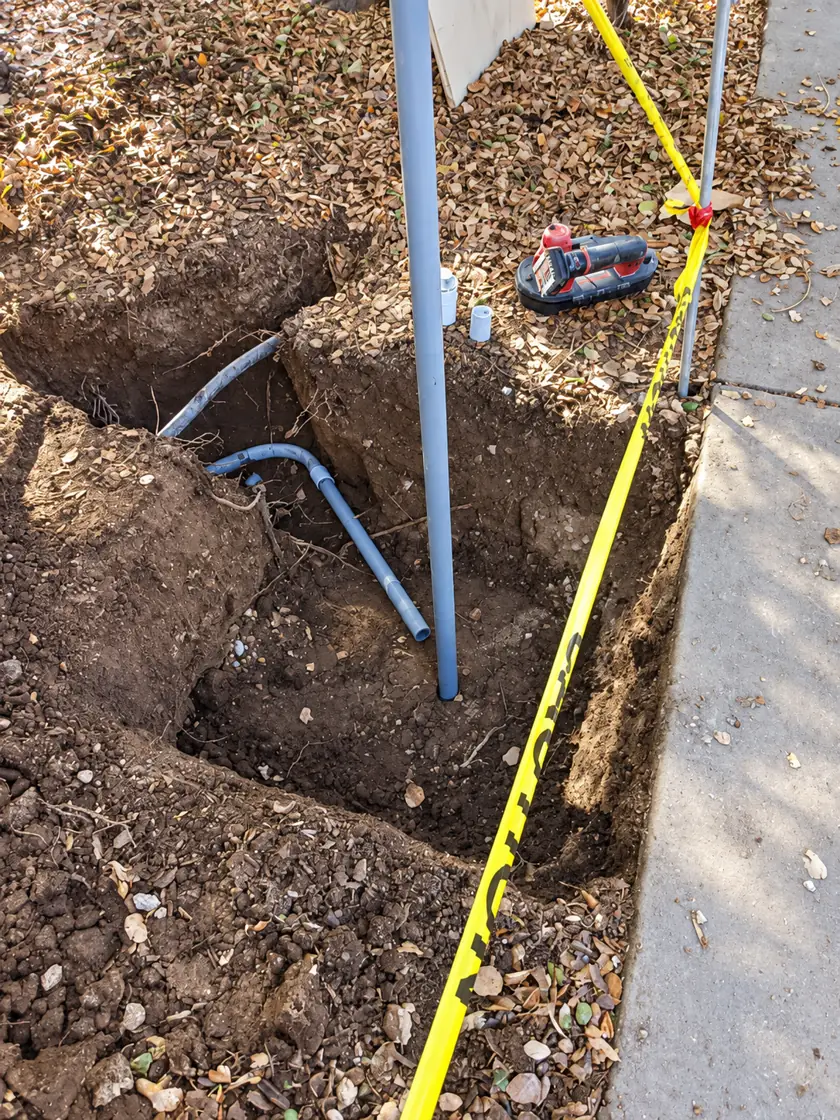 Trench with underground conduit for a new electrical run